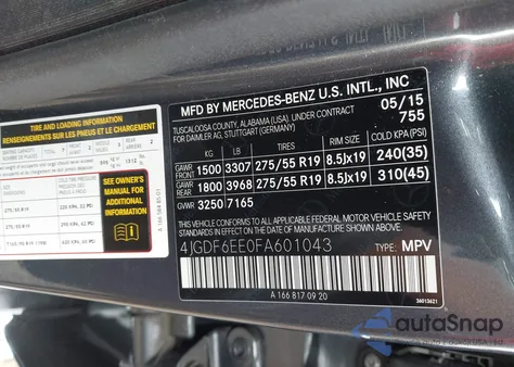 2015 Mercedes-Benz Gl 450 4Matic из США, поврежденный, VIN 4JGDF6EE0FA601043